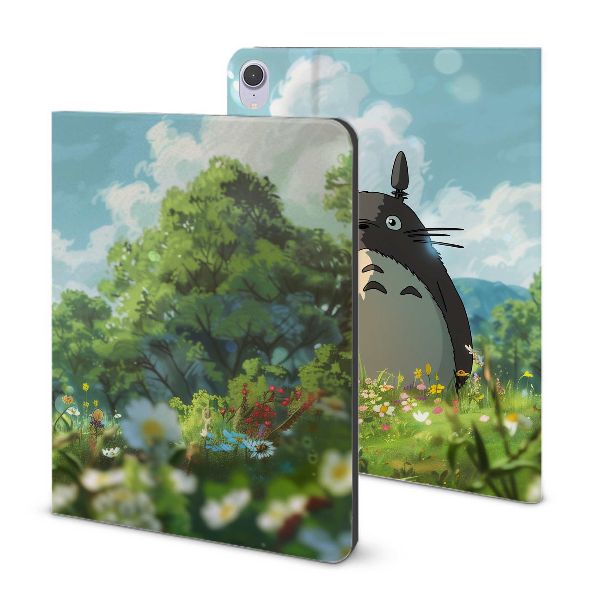 （画像用） となりのトトロ 草壁メイ 草壁サツキ My Neighbor Totoro Satsuki Kusakabe Mei Kusakabe IPad ケース ブック型 PUレザー TPU 耐衝撃 軽量 薄型 ペン収納なし 全面保護 IPad 各モデル対応